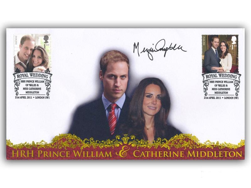 Royal Wedding, pair of stamps, signed by Baron Campbell of Pittenweem