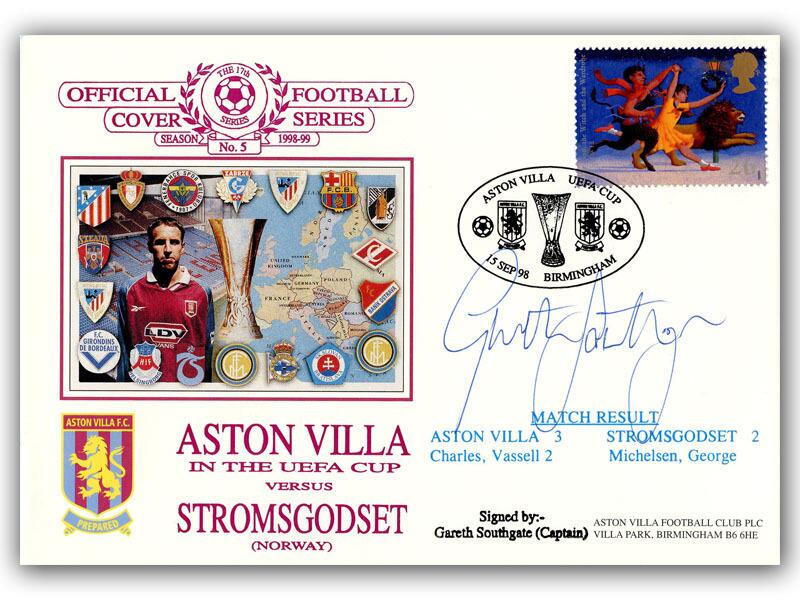 1998 Aston Villa V Stromsgodset, signed by Gareth Southgate