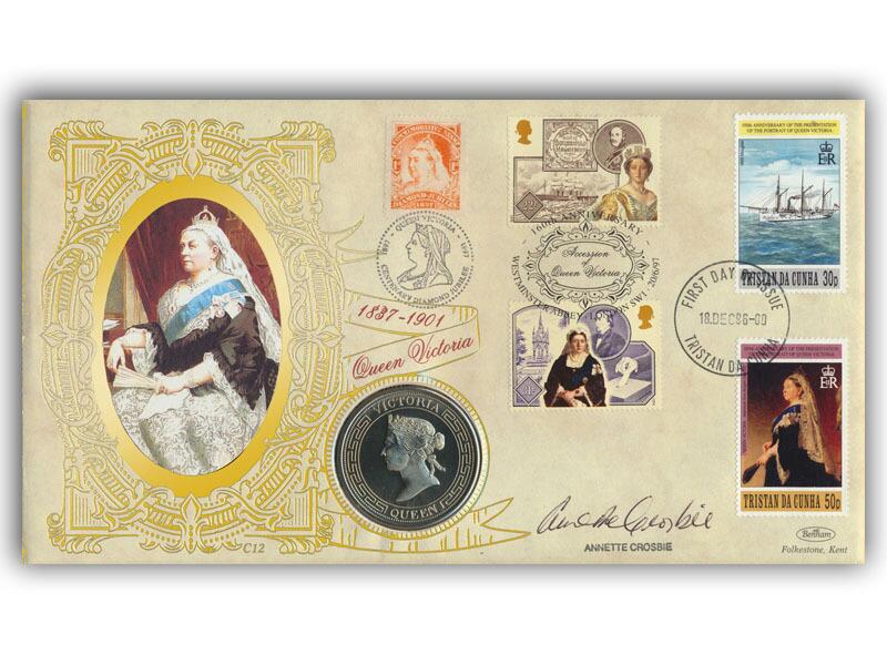 1997 Queen Victoria Diamond Jubilee coin cover, signed Annette Crosbie