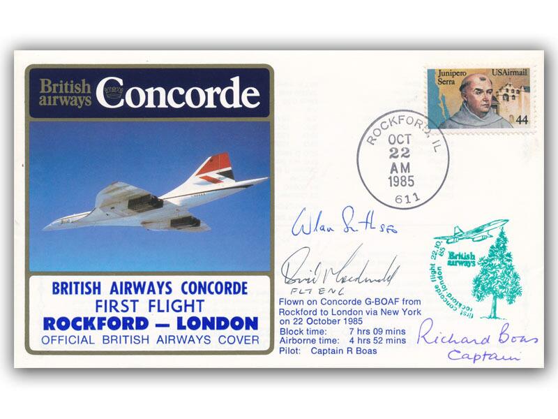 1985 BA Concorde Rockford - London crew signed flown cover