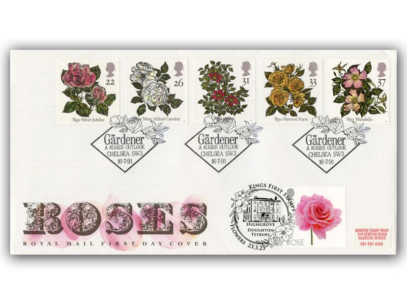 1991 Roses, doubled with 2023 Flowers Roses stamp
