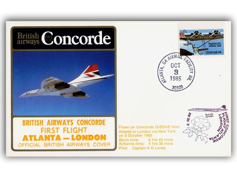 1985 BA Concorde Atlanta - London flown cover