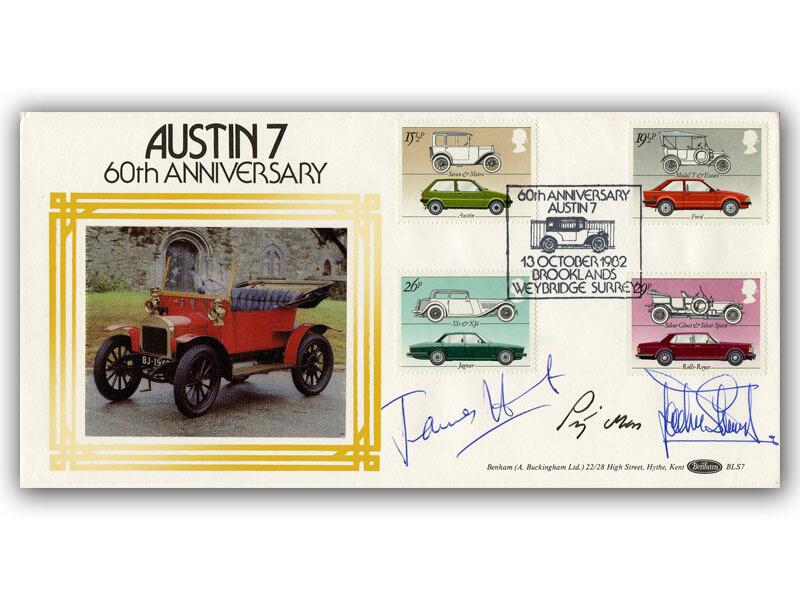James Hunt, Stirling Moss & Jackie Stewart signed 1982 Cars cover