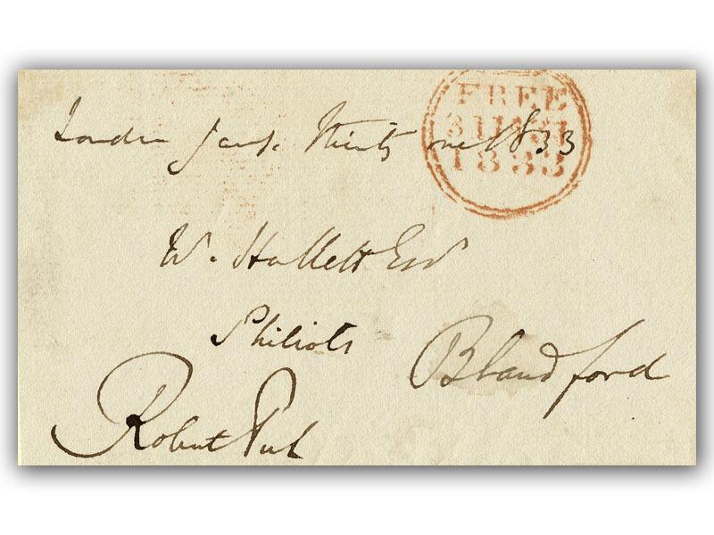 Robert Peel signed 1833 Freefront