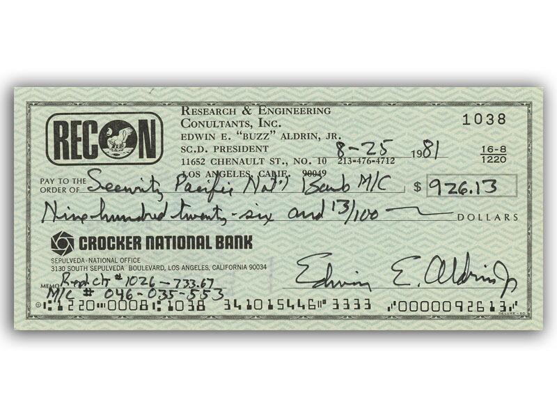 Buzz Aldrin signed cheque