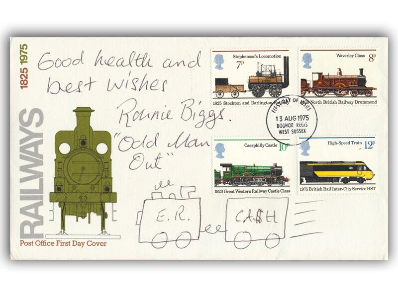 Ronnie Biggs signed 1975 Trains cover