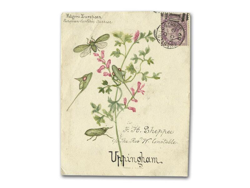 1d Lilac, Flowers Hand Drawn Envelope