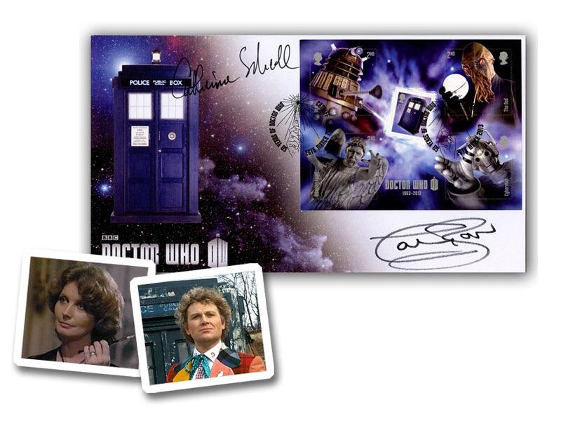 Doctor Who Miniature Sheet, signed Colin Baker & Catherine Schell