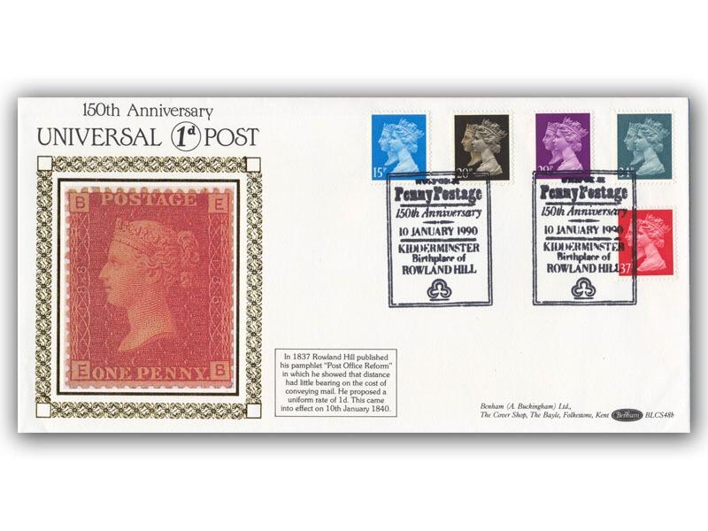1990 Penny Post, Benham cover with Penny Red illustration, Kidderminster special postmark