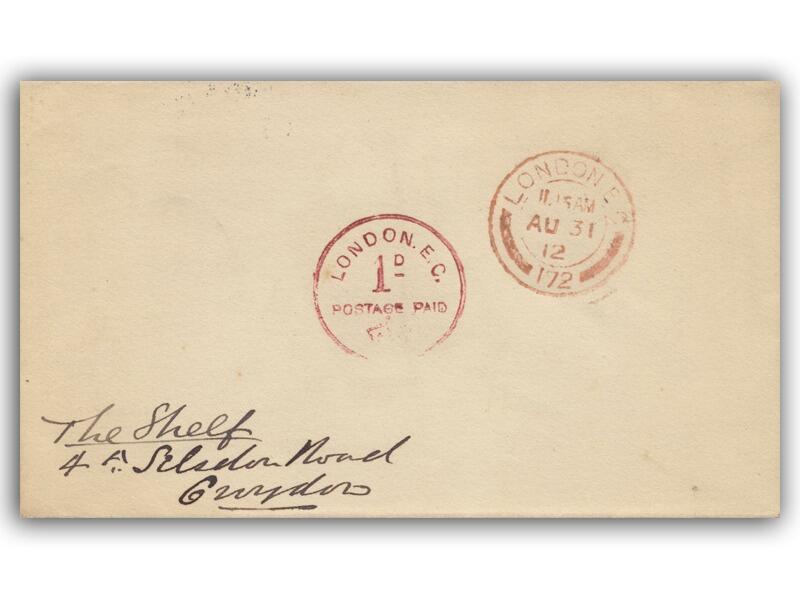 1912 1d Wilkinson Post Machine, Last Day Cover