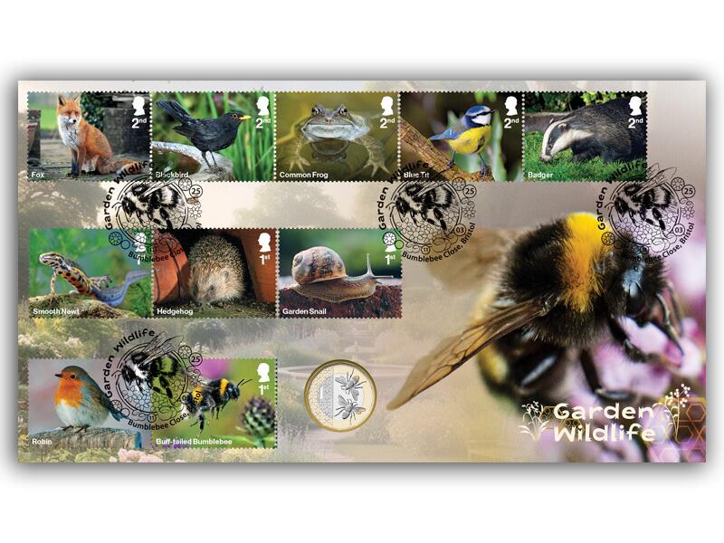 Garden Wildlife, King Charles £1 'Bees' coin cover