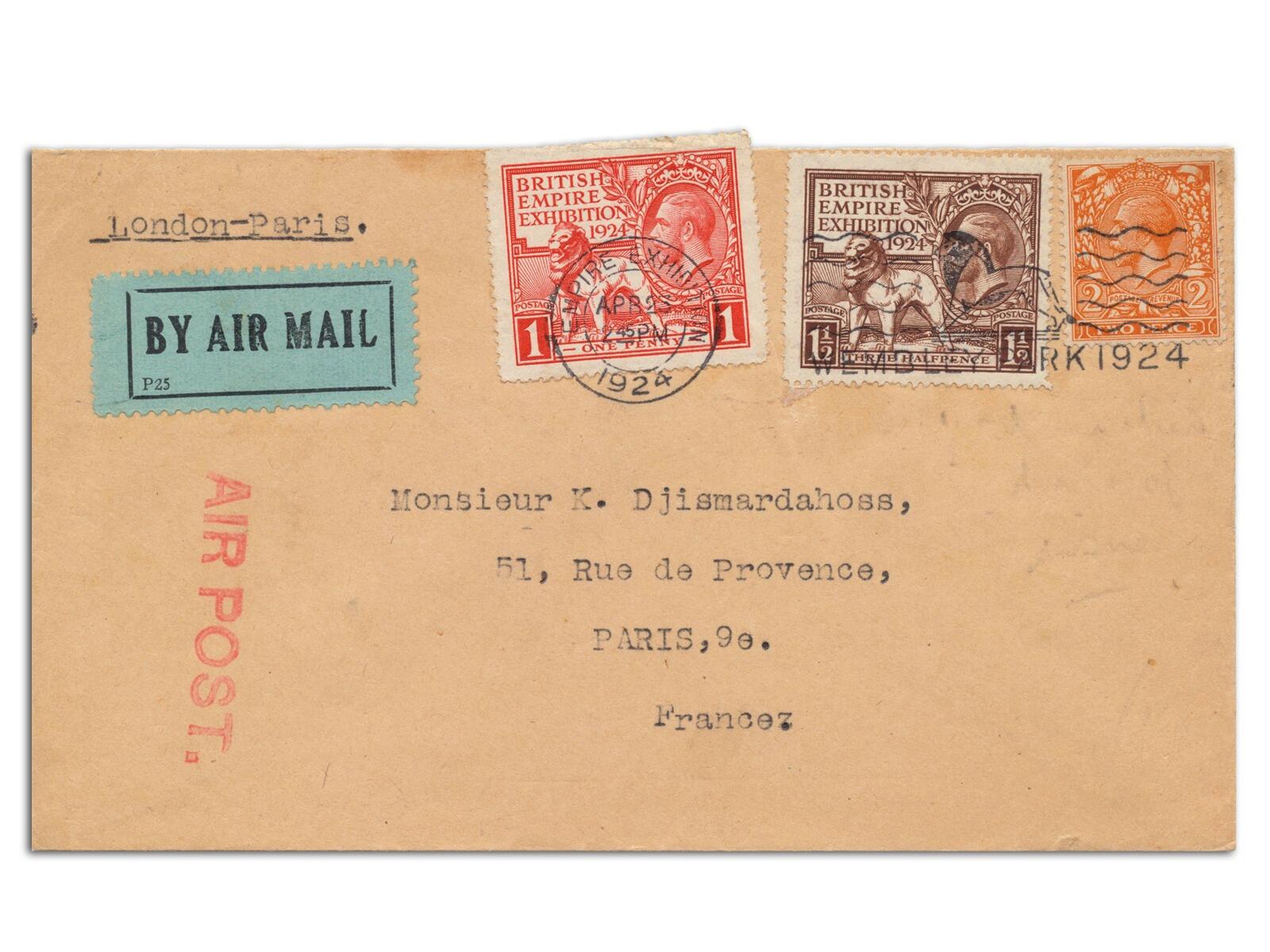 1924 Wembley, Wembley Park slogan, Airmail to Paris