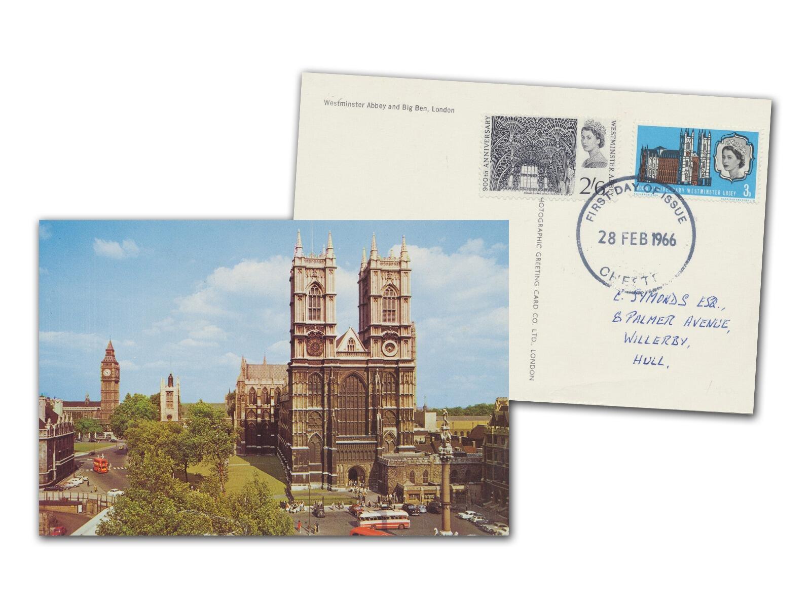 1966 Westminster Abbey, Chester FDI, Westminster Abbey Postcard