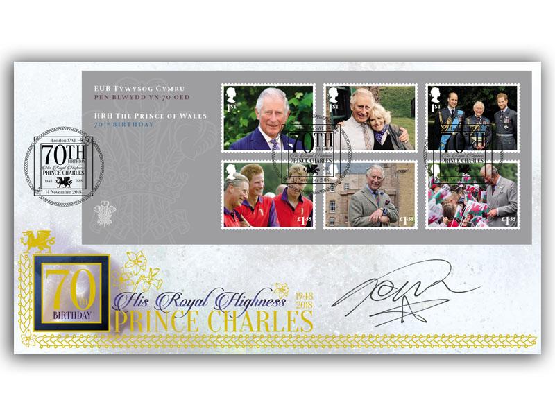 HRH Prince Charles 70th Birthday Miniature Sheet Cover signed Tom Fletcher