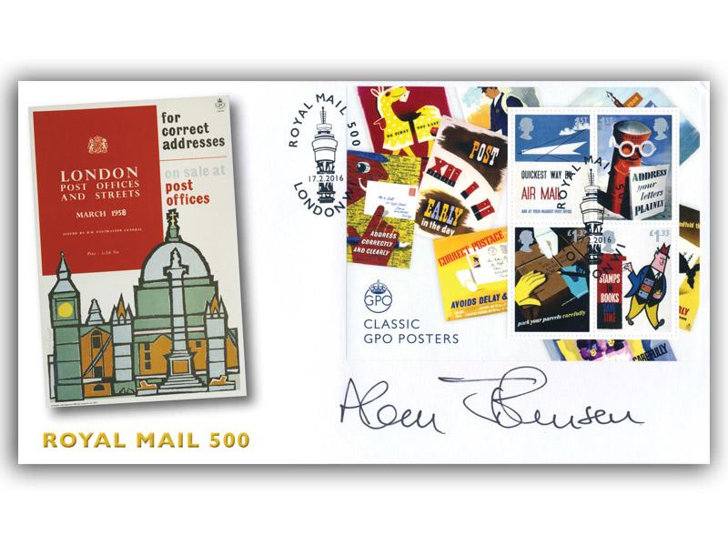 2016 Celebrating 500 Years of Royal Mail Miniature Sheet Cover, signed by Alan Johnson MP