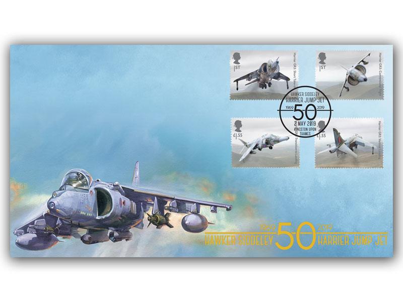 British Engineering-Harrier Jump Jet 50th Ann Stamps from Miniature Sheet Tom Lecky-Thompson