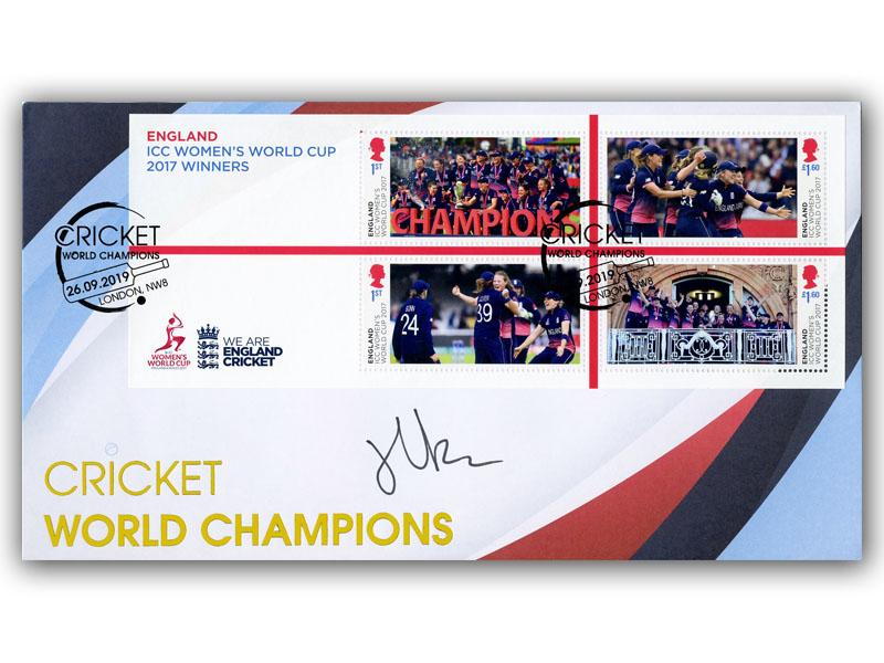 2019 Cricket World Cup Women's Miniature Sheet, signed Heather Knight