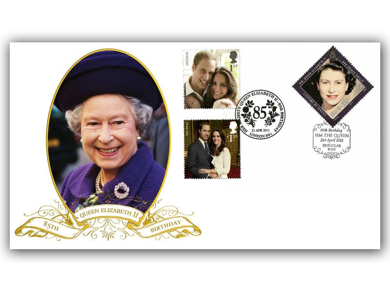 Queen's 85th Birthday, Royal Wedding Stamps, Isle of Man double