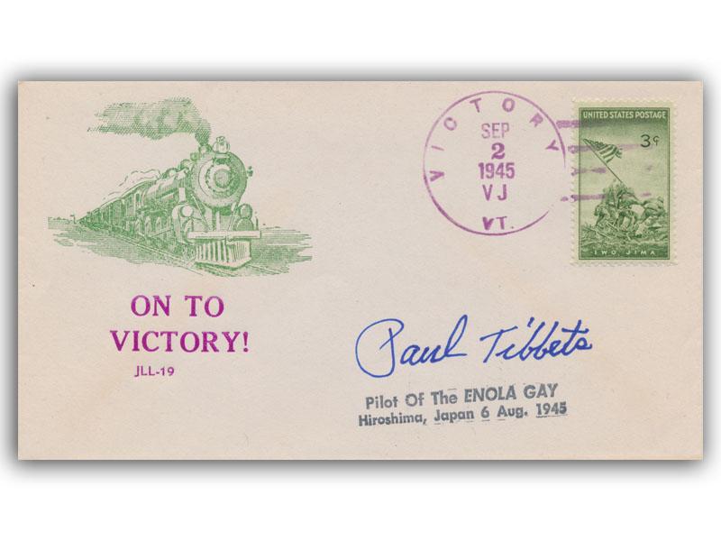 Paul Tibbets signed 1945 On To Victory Train green cover