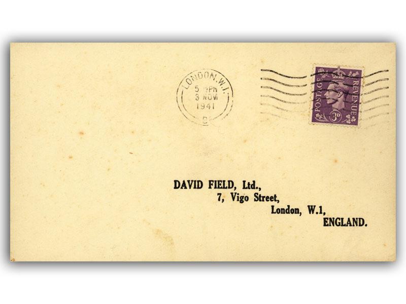 1941 3d Pale Violet, London W1 slogan