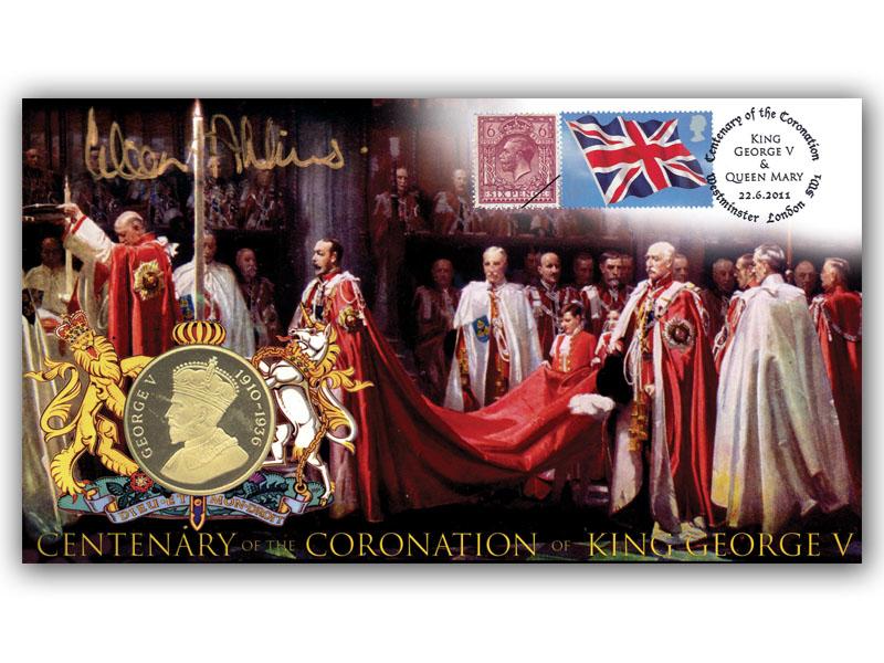 George V Coronation coin cover, signed Eileen Atkins
