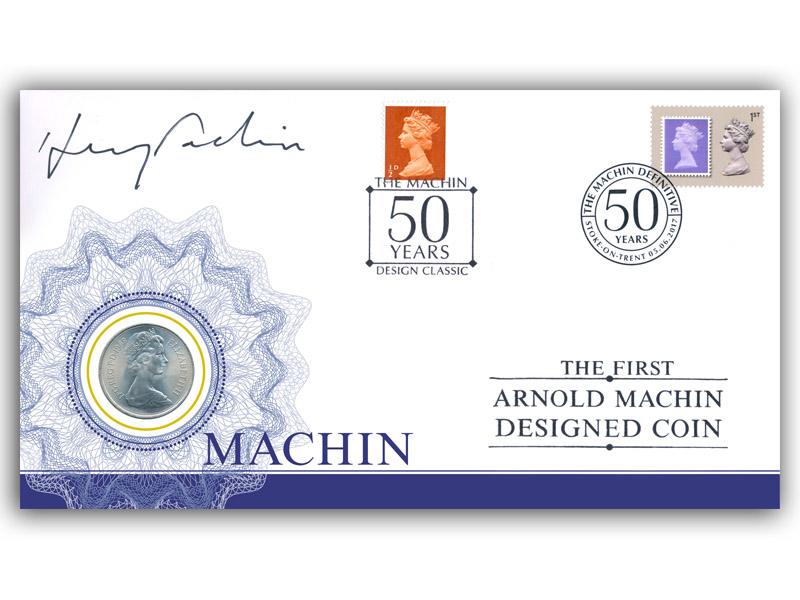 2017 Machin 50th coin cover, signed Henry Machin