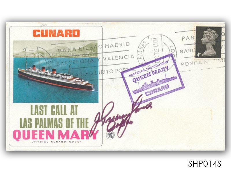 John Treasure Jones signed 1967 RMS Queen Mary Last Call at Las Palmas