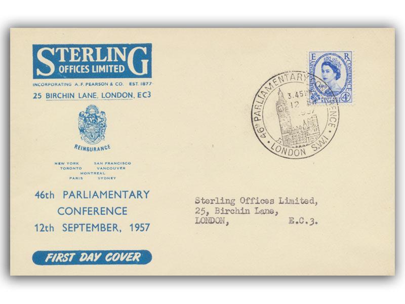 1957 Parliament, Big Ben 3.45pm postmark, Sterling Offices cover