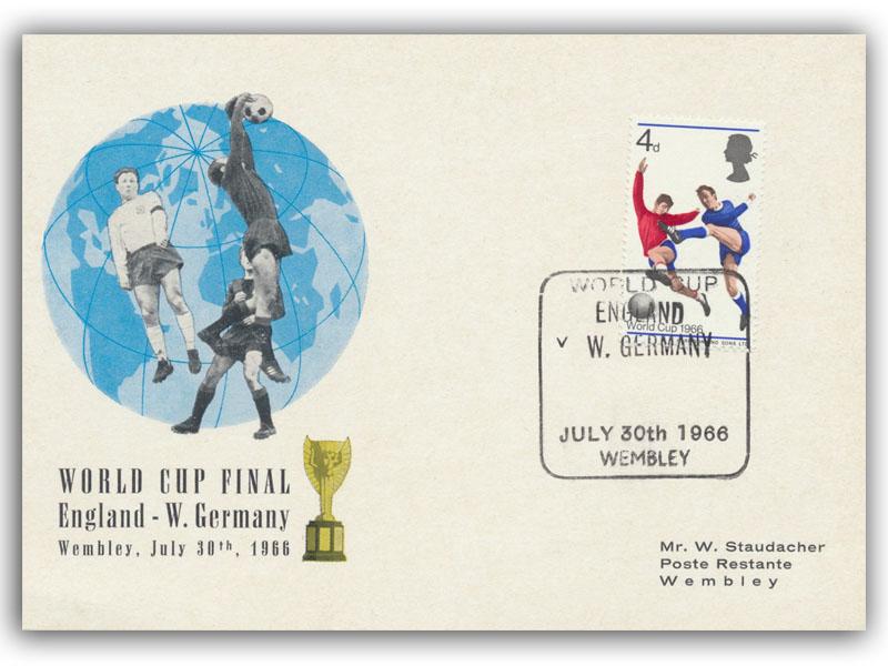 1966 World Cup card, England v West Germany Wembley match day postmark