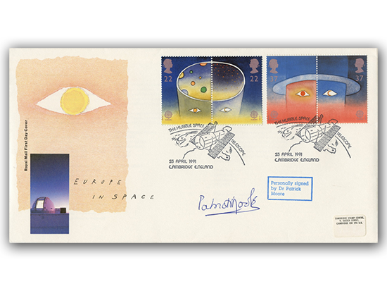 Sir Patrick Moore, signed 1991 Royal Mail Space cover