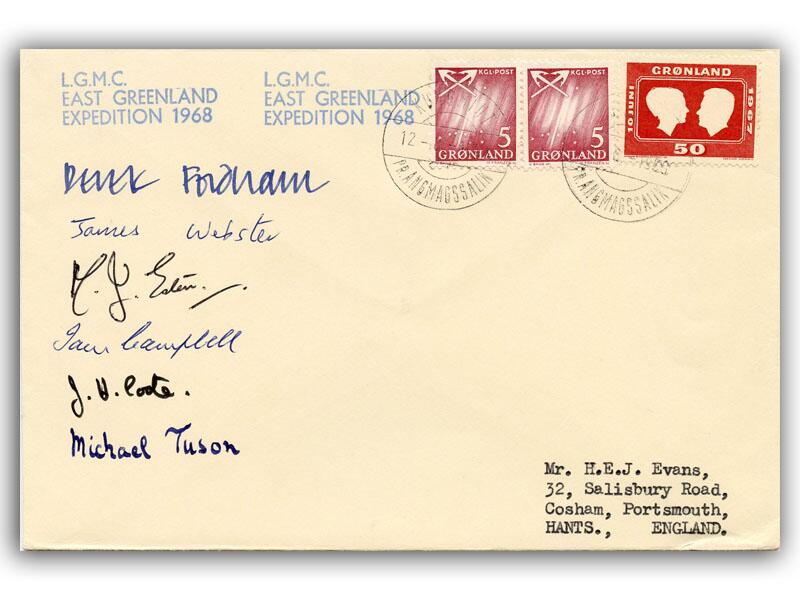 1968 LGMC East Greenland Expedition team signed cover