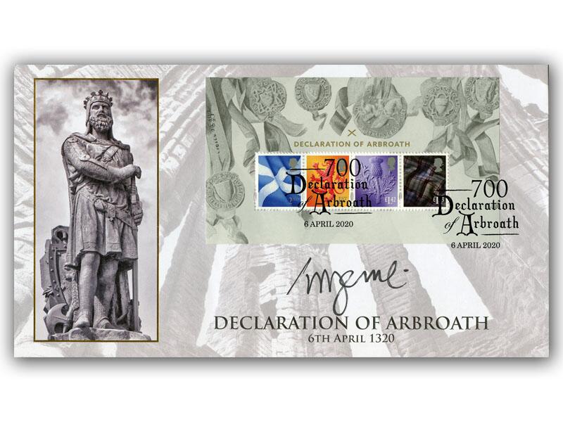 700th Anniversary of the Declaration of Arbroath Miniature Sheet Cover signed by Sir Thomas Devine