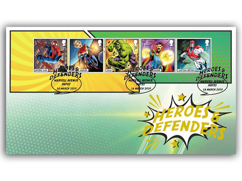 Marvel - Captain Marvel, Spiderman & Hulk Stamp Cover