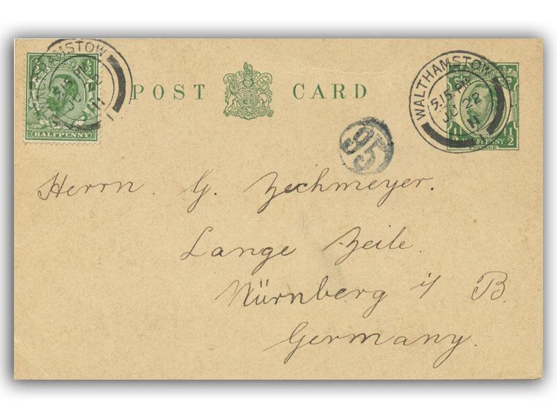 1911 Coronation 1/2d Postcard, Walthamstow postmark