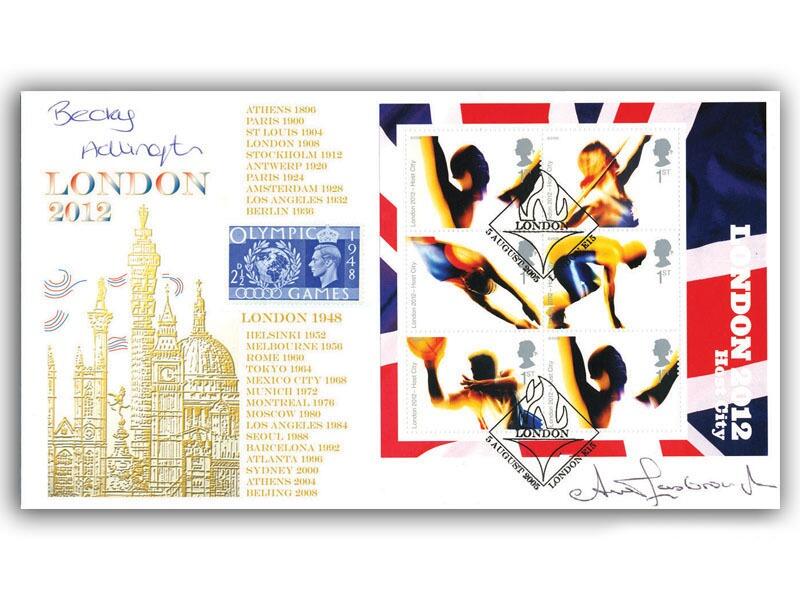 London Wins 2012 Olympic Bid - miniature sheet, signed by Rebecca Adlington and Anita Lonsbrough