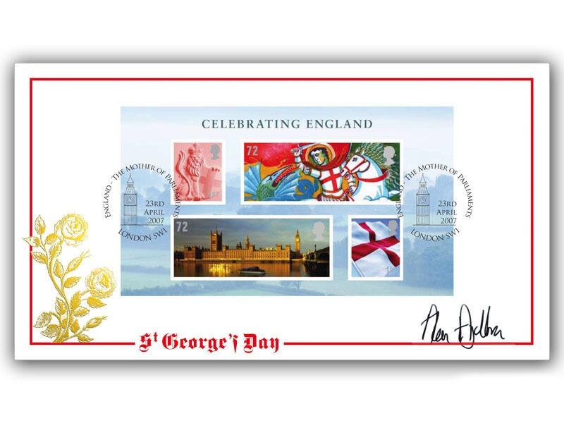 Celebrating England Miniature Sheet Cover, signed Sir Alan Ayckbourn
