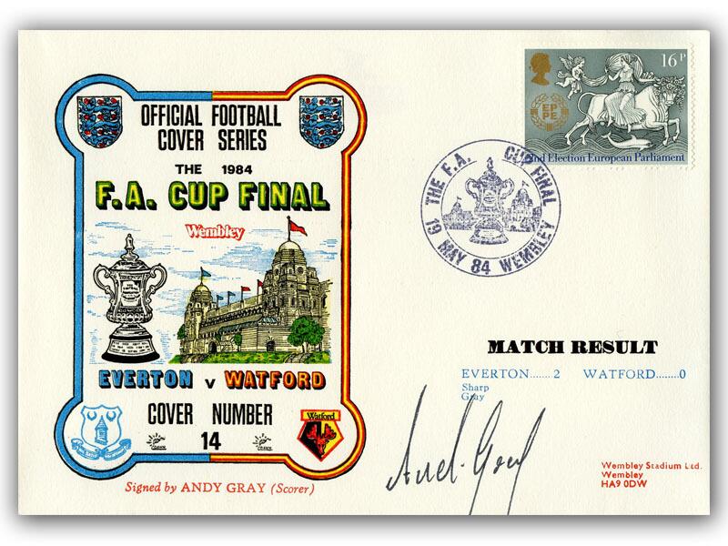 1984 FA Cup Final, Everton V Watford, signed by Andy Gray