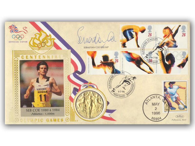 Sebastian Coe signed 1996 Olympics gold medal cover