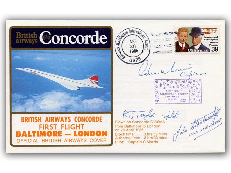 1985 BA Baltimore - London crew signed flown cover