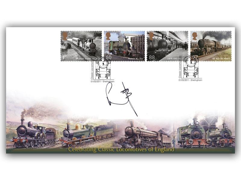 Classic Locos of England Miniature Sheet stamps, signed Pete Waterman