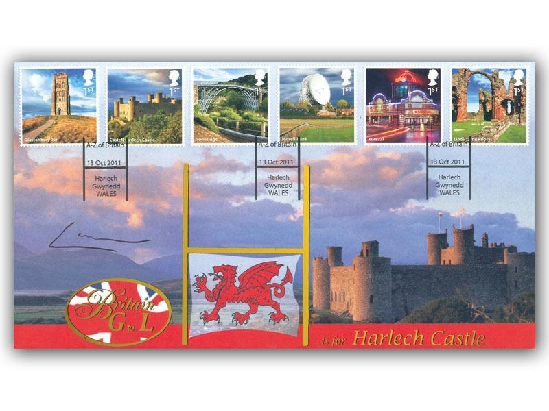 A to Z of Britain - Harlech Castle Stamps Cover signed Lord Carnarvon