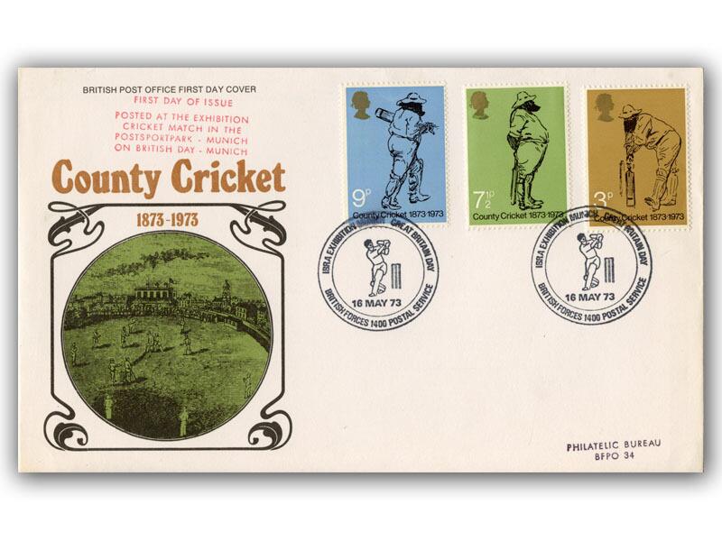 1973 Cricket, Munich Exhibition postmark