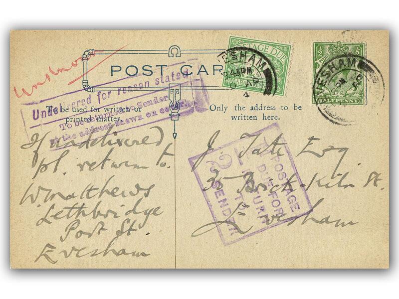 1914 1/2d Postage Due, Evesham CDS