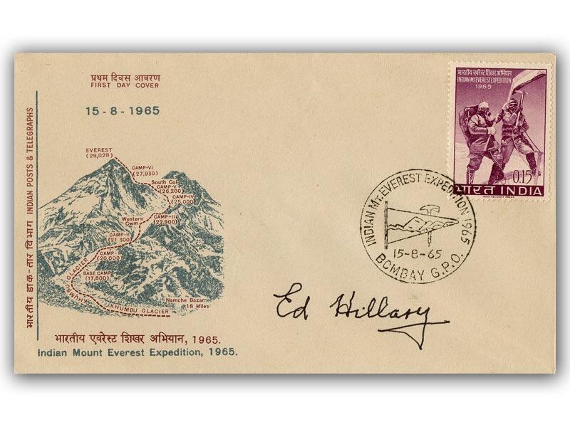 1965 Indian Mount Everest cover signed by Edmund Hillary