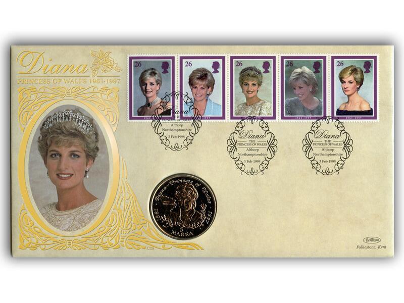 1998 Diana, Bosnia coin cover with Althorp, Northamptonshire postmark