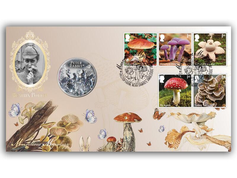 Beatrix Potter Mushroom Stamps | Peter Rabbit & Friends £5 Coin