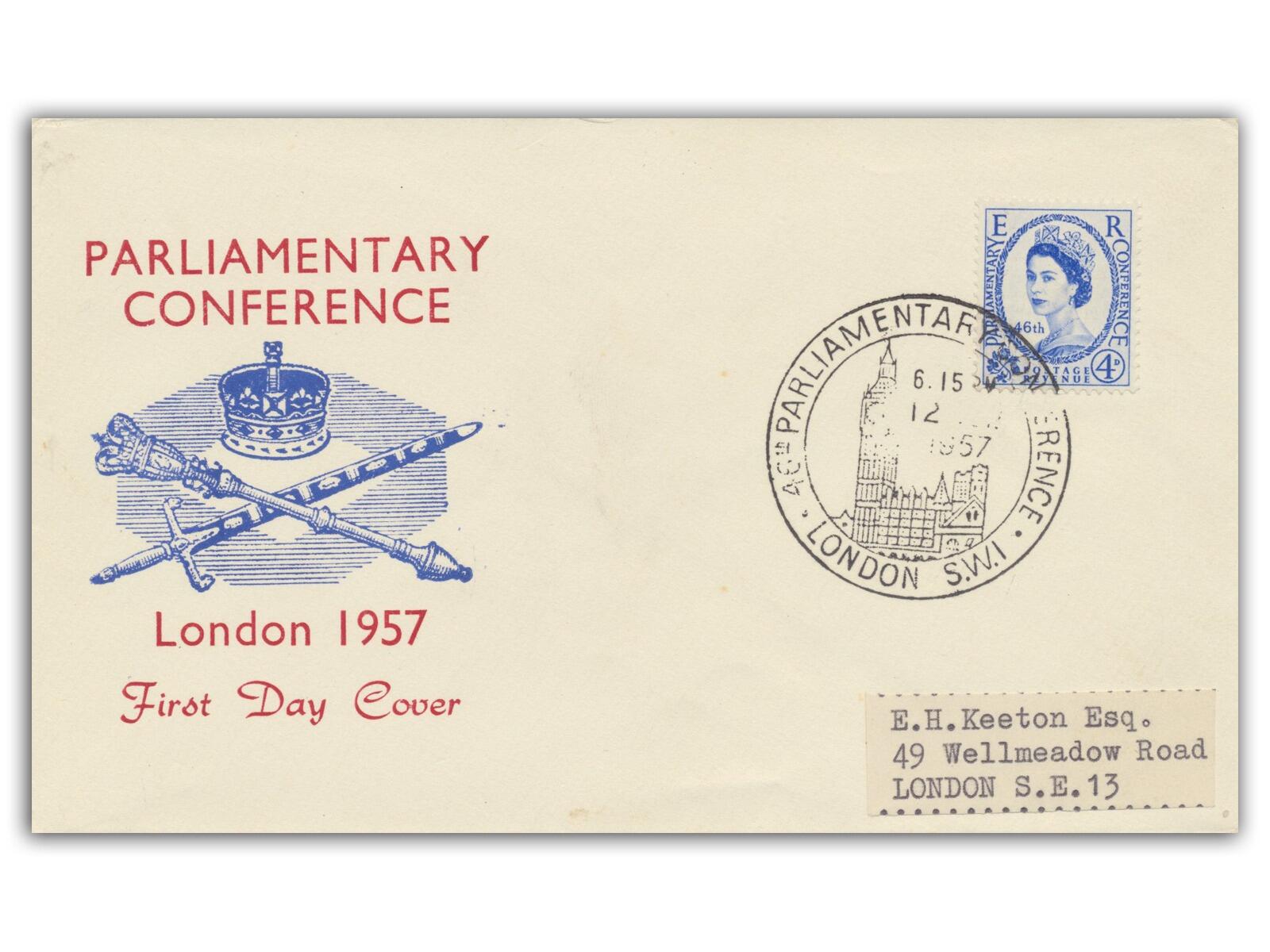 1957 Parliament, Big Ben 6.15pm postmark, Sword & Sceptre cover