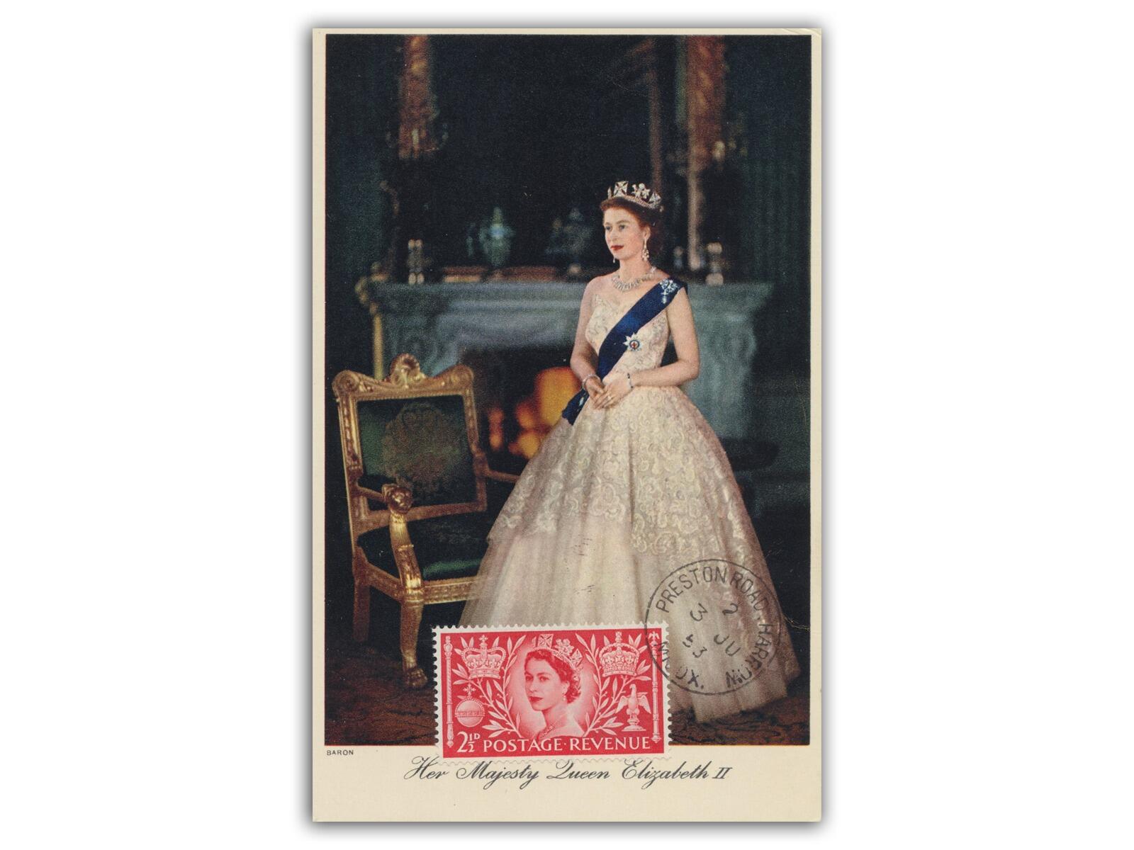1953 Coronation 2 1/2d stamp, Tucks Postcard