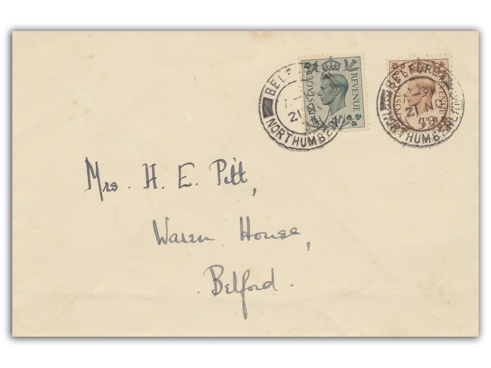 1938 4d Grey Green & 5d Brown, Northumberland CDS