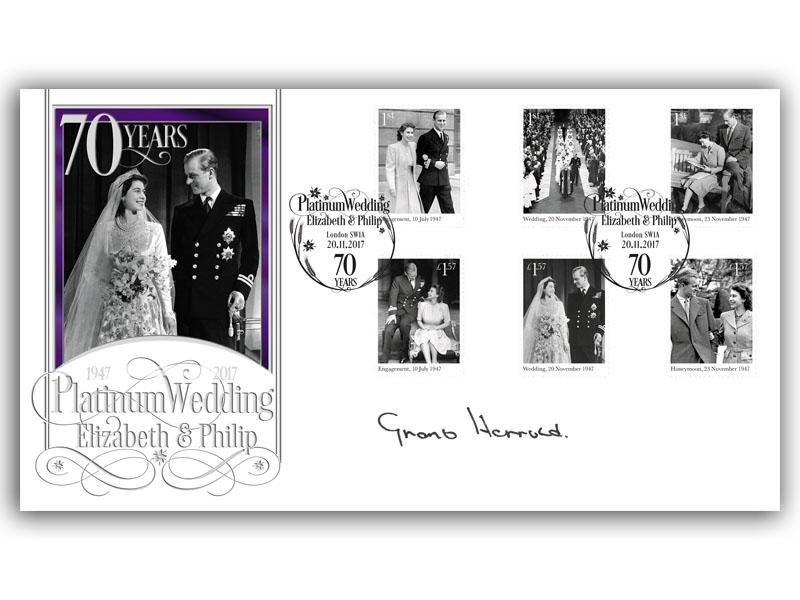 Platinum Wedding Stamps First Day Cover signed by Royal Butler Grant Harrold